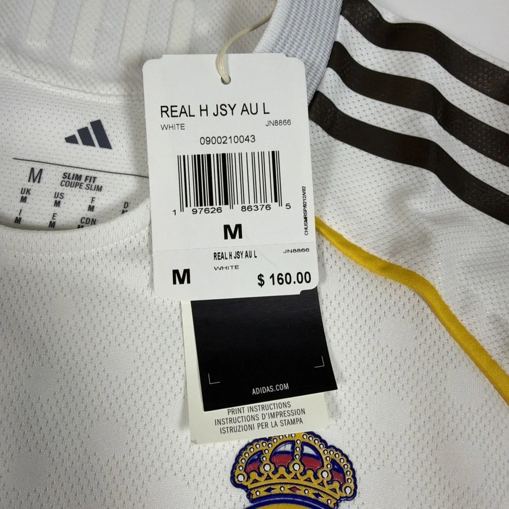 Adidas Real Madrid 25/26 Long Sleeve Home Authentic Jersey Size M JN8866 $160